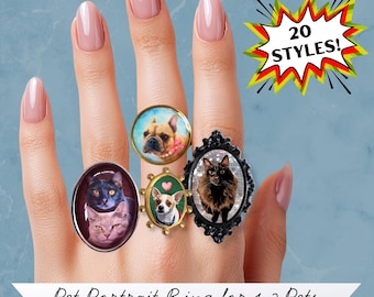Custom Tiny Pet Portrait Cabochon Ring from Photo - Personalized Pet Lover Jewelry Gift - Memorial Ring for Dog or Cat Remembrance