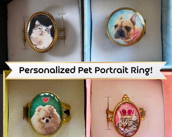 Custom Tiny Pet Portrait Resin Ring from Photo - Personalized Pet Lover Jewelry Gift - Memorial Ring for Dog or Cat Remembrance