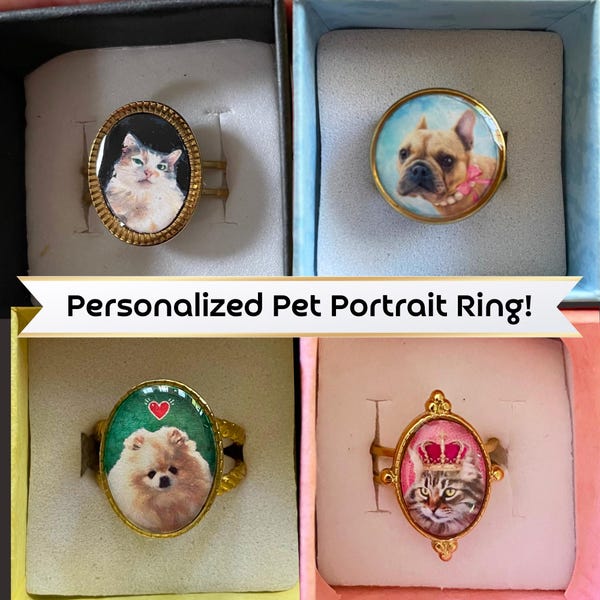 Custom Tiny Pet Portrait Resin Ring from Photo - Personalized Pet Lover Jewelry Gift - Memorial Ring for Dog or Cat Remembrance