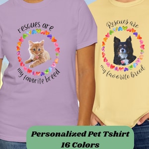 Custom Dog Lover Heart Tshirt - Rescue Pet Breed Tee Shirt - Personalized Pet Portrait Watercolor Art from Photo - Pet Memorial Gift T-shirt