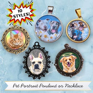 Custom Tiny Pet Portrait from Photo Pendant or Necklace - Personalized Pet Memorial Jewelry Gift - For Multiple Pets