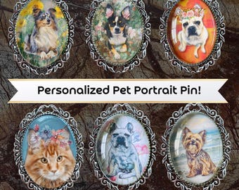 Custom Pet Portrait from Photo Lapel Pin or Brooch - Personalized Dog or Cat Remembrance Memorial Jewelry