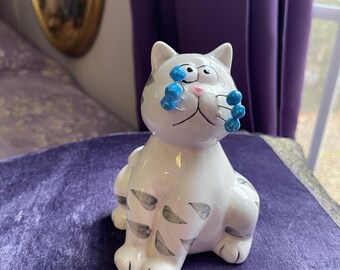 Vintage 1980 porcelain handpainted Cat figurine Money Box ( Piggy Bank).Great condition.