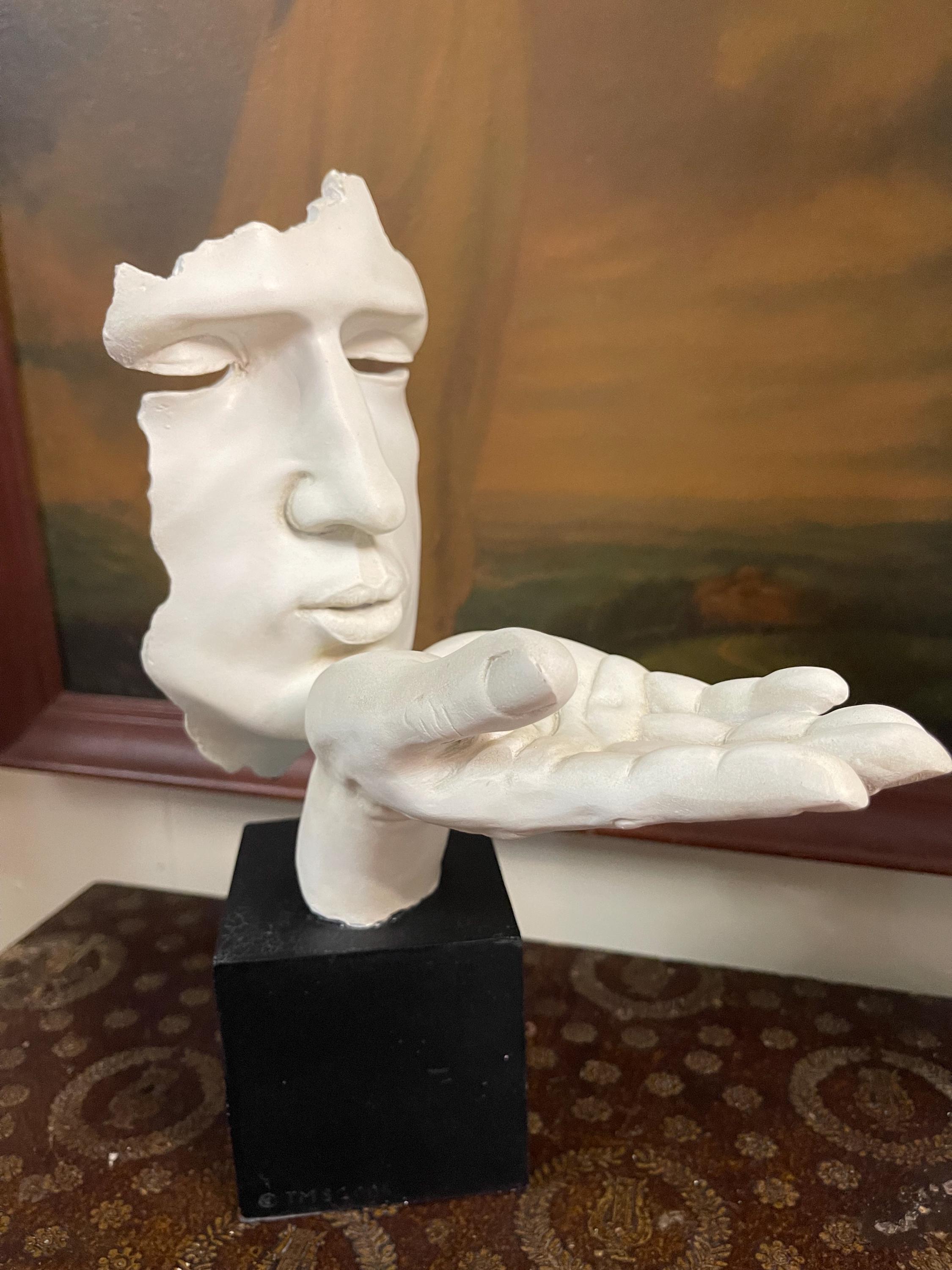 Vintage 2005 TMS White Plaster Sculpture “blowing Kiss “on Black