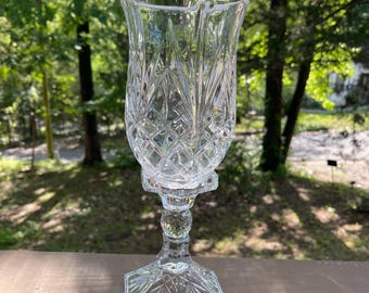Vintage Timeless Classic design Lead  CRYSTAL Hurricane Candle Holder ( 2 parts). Beautifully catches and reflects the light.Looks like new.