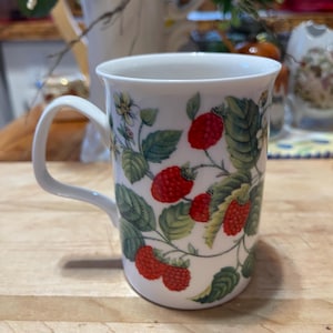 Vintage Roy Kirkham “Fruit Garden Collection “Fine Bone China mug “Raspberry “.Made in England.Never been used .About 10 oz.Great condition.