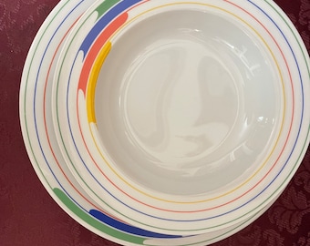 Vintage 1980 Studio Nova Dinner plate and Soup bowl.Post Modern.Fine China made in Japan.Three sets are available.Looks new.Free shipping.