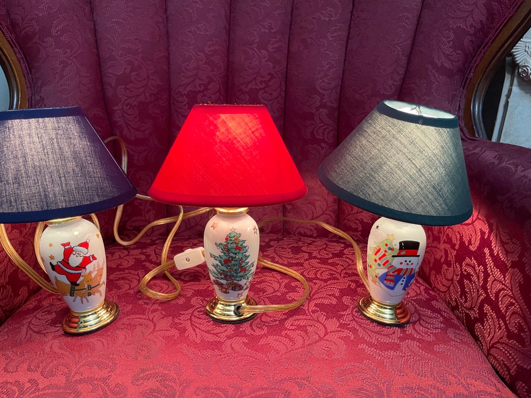 Three Christmas Table Lamps With Ceramic Base and Three Color Shades