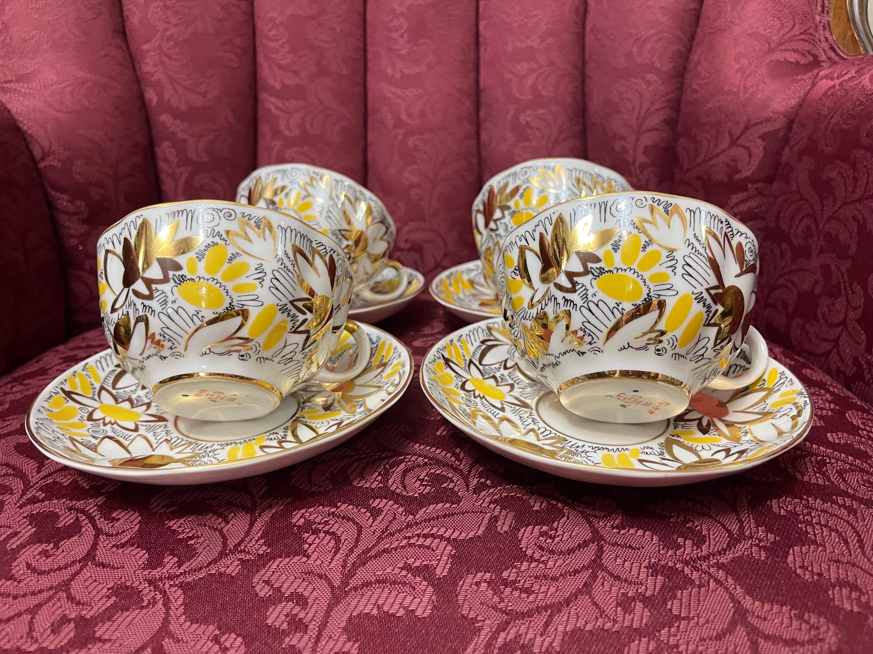 クラシック Fine 1960-1970 Vintage Porcelain Tea/coffee Fancy 4 of Set アンティーク雑貨