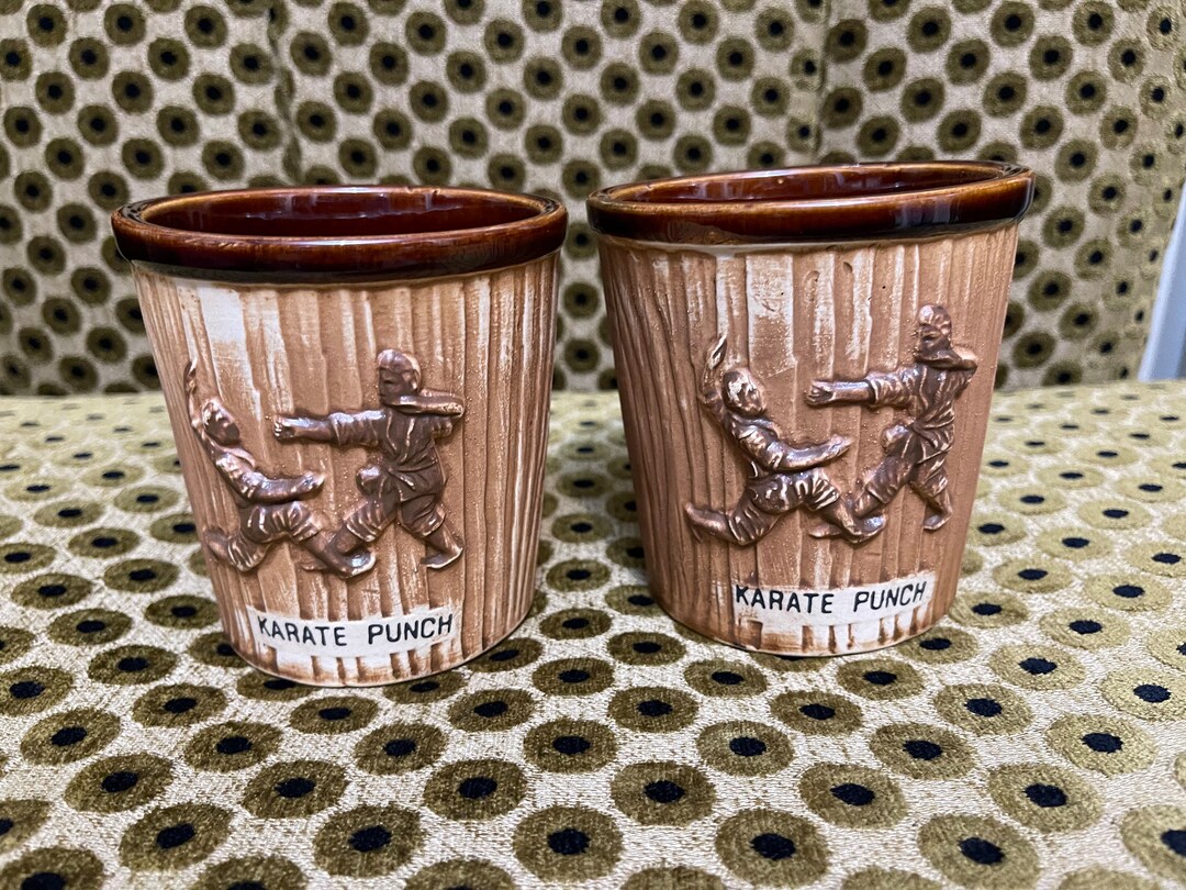 （2006年製DEAD STOCK） SHAG TIKI 花瓶 Vintage 1960's Japan Tiki Karate Punch Pair Mugs Hawaii Wood Grain
