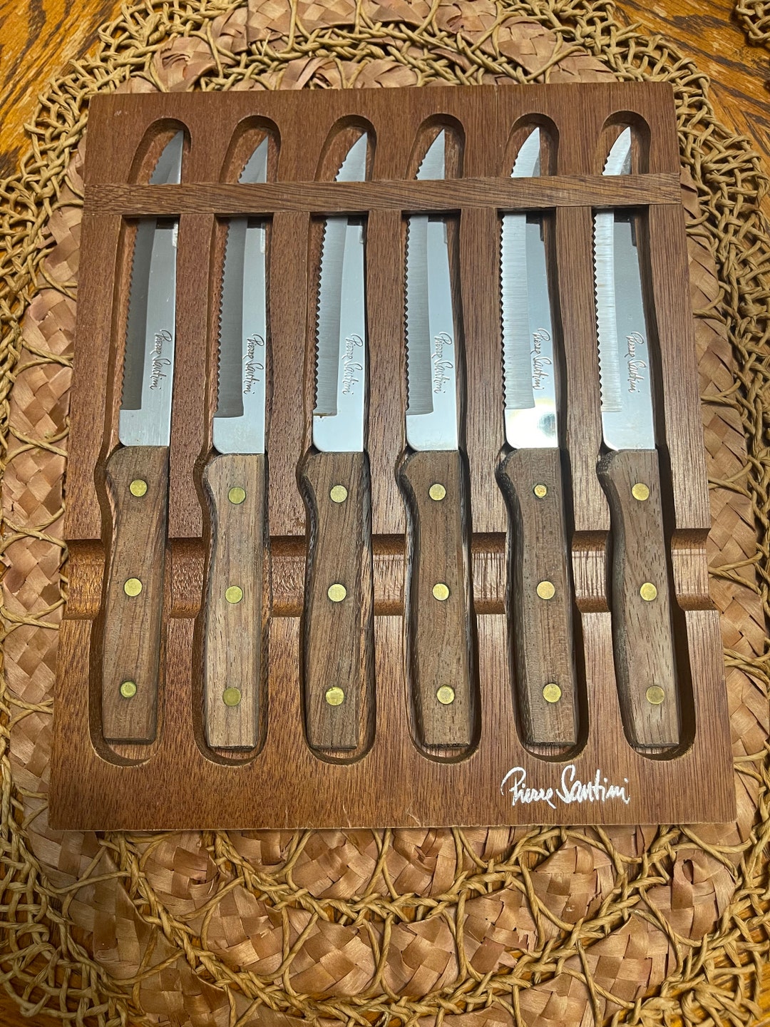 Vintage 1970 Steak Knives PIERRE SANTINI Full Set of 6 With Hanging ...