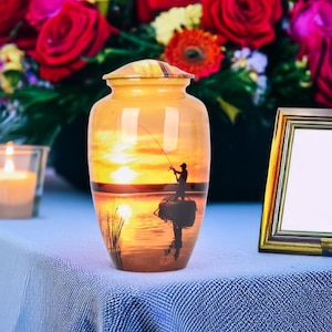Angeln Urne für menschliche Asche – Gelbe Urne für Erwachsene für Männer oder Frauen – 200 Pfund Kapazität – Gedenkgeschenk mit Samttasche