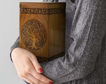 Handmade Wooden Cremation Urn for Human Ashes, Keepsake Memorial Box for Men and Women