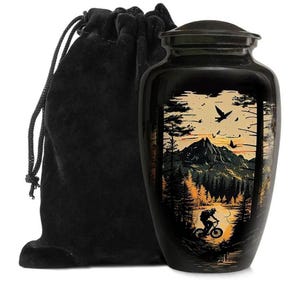 Motorcycle Cremation Urn for Adult Ashes – Handcrafted Memorial Funeral Urn – Decorative Burial Urn with Black Velvet Bag