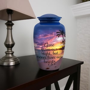 Sunset Beach Cremation Urn: Adult Memorial Ashes Keepsake with Velvet Bag