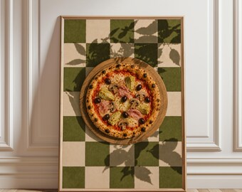 Capricciosa Pizza Poster, Italian Food Wall Art, Vintage Kitchen Print, Retro Pizzeria Decor, Mediterranean Food Art