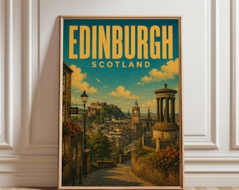 Edinburgh Poster, Scotland Travel Print, Edinburgh Wall Art, Vintage Cityscape Poster, UK Travel Decor, Scottish Landscape Art