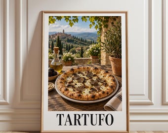 Truffle Pizza Poster, Italian Food Wall Art, Pizza Kitchen Decor, Mediterranean Print, Vintage Food Art, Pizzeria Wall Decor