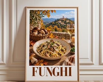 Mushroom Pasta Poster, Italian Food Wall Art, Rustic Kitchen Decor, Pasta Print, Mediterranean Food Art, Restaurant Wall Decor