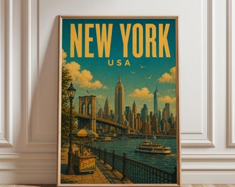 New York Poster, NYC Skyline Print, New York Wall Art, Cityscape Decor, Manhattan Travel Poster, New York Print