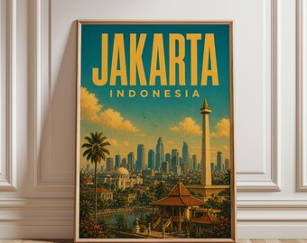 Jakarta Travel Poster, Jakarta Wall Art, Indonesia Print, Vintage Indonesia Poster, City Skyline Decor