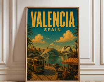 Valencia Poster, Vintage Valencia Wall Art, Travel Print, Spanish Coastal Decor