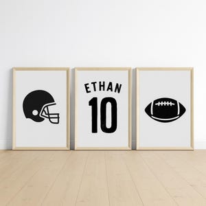 Set of 3 Football Prints, Personalized Football Poster, Custom Football Wall Art, Football Gift for Boys, Football Bedroom Decor