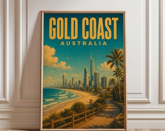 Gold Coast Poster, Gold Coast Wall Art, Australia Print, Beach Skyline Poster, Coastal Travel Artwork