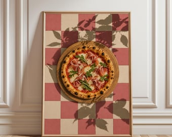 Prosciutto Pizza Poster, Italian Food Wall Art, Vintage Kitchen Print, Pizza Lover Decor, Retro Pizzeria Art, Mediterranean Wall Decor