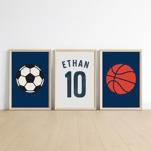 Set of 3 Sports Prints, Personalized Sports Poster, Custom Sports Wall Art, Sports Gift for Boys, Sports Bedroom Decor