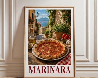 Marinara Pizza Poster, Italian Food Wall Art, Pizza Kitchen Decor, Mediterranean Food Print, Vintage Pizza Art, Restaurant Decor