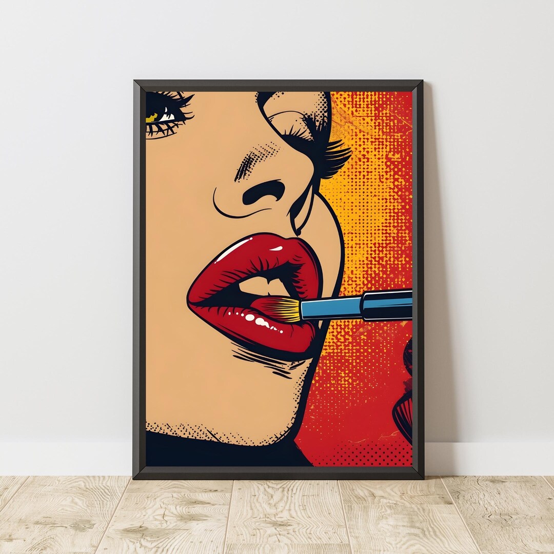 Pop Art Lips Poster, Red Lipstick Woman Wall Art, Retro Comic Style ...