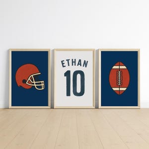 Set of 3 Football Prints, Personalized Football Poster, Custom Football Wall Art, Football Gift for Boys, Football Bedroom Decor