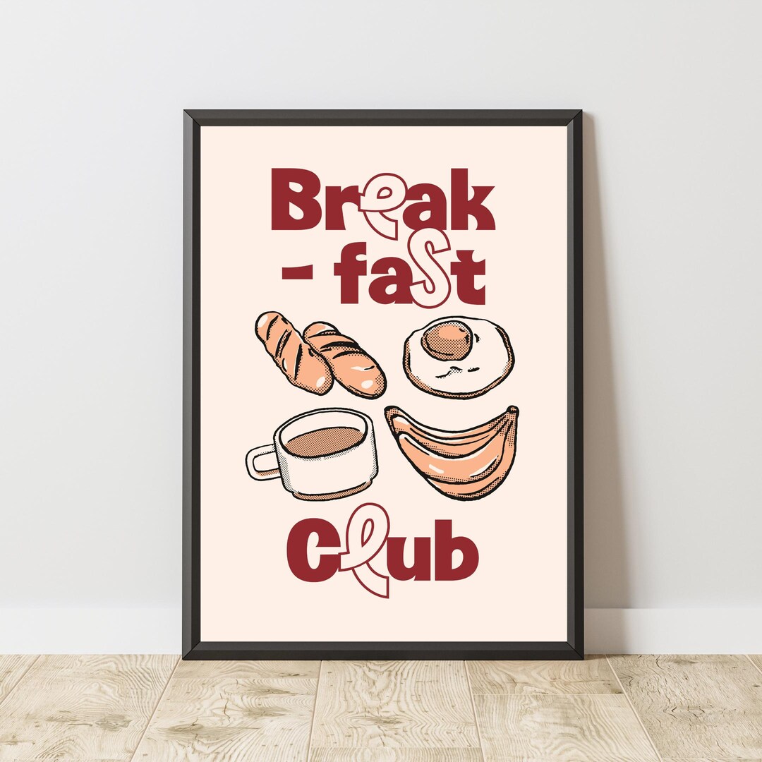 Breakfast Club Lettering Breakfast Club Poster, Kitchen Wall Art, Food Illustration Print ...