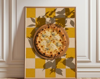 Four Cheese Pizza Poster, Italian Food Wall Art, Vintage Pizza Print, Kitchen Decor, Retro Food Poster, Pizzeria Wall Art