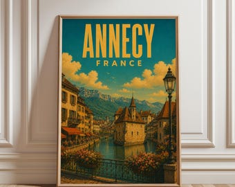 Annecy Poster, Annecy Wall Art, Annecy Travel Poster, Vintage City Print, France Decor, Lake Wall Art