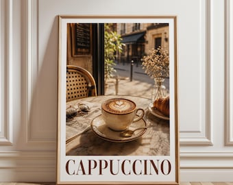 Cappuccino Poster, Coffee Wall Art, Cafe Kitchen Decor, Coffee Lover Print, European Cafe Art, Latte Art Poster, Breakfast Wall Decor