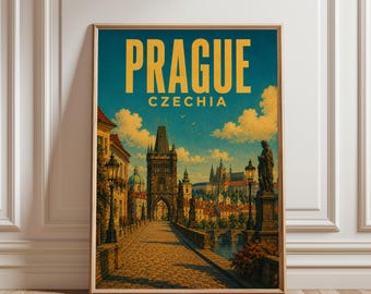 Prague Poster, Czech Republic Cityscape Print, Old Town Prague Illustration, Historic Architecture Decor, Travel Poster