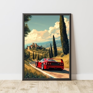 Ferrari F40 Poster, Vintage Ferrari Print, Vintage Ferrari Wall Art, Ferrari Poster, Vintage Car Poster, Vintage Ferrari Poster
