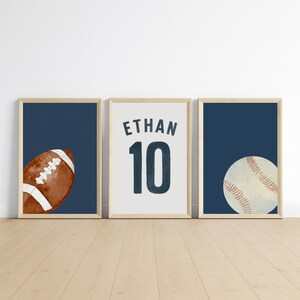 Set of 3 Sports Prints, Personalized Sports Poster, Custom Sports Wall Art, Sports Gift for Boys, Sports Bedroom Decor