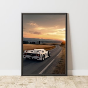 Pôster Ferrari F40, Impressão Ferrari Vintage, Arte de Parede Ferrari Vintage, Pôster Ferrari, Pôster de Carro Vintage, Pôster Ferrari Vintage