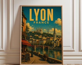 Lyon Poster, France Cityscape Print, Lyon Skyline Illustration, French Architecture Decor, Travel Poster