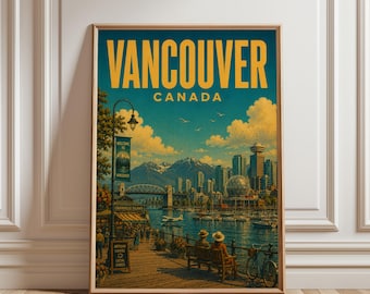 Vancouver Poster, Vancouver Wall Art, Vancouver Skyline Print, Canada Travel Poster, Mountain Decor