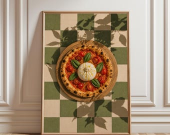 Burrata Pizza Poster, Italian Food Wall Art, Vintage Pizza Print, Kitchen Decor, Retro Food Poster, Pizzeria Wall Art