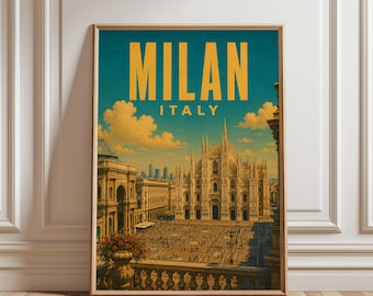 Milan Poster, Milan Wall Art, Milan Travel Poster, Italy Print, Vintage Italy Decor, Cityscape Art