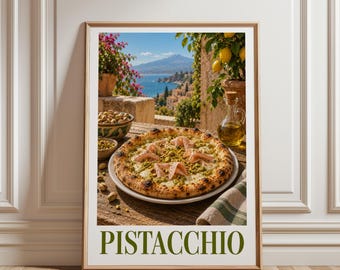 Pistachio Pizza Poster, Italian Food Wall Art, Pizza Kitchen Decor, Mediterranean Print, Vintage Food Art, Pizzeria Wall Decor