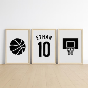 Set of 3 Basketball Prints, Personalized Basketball Poster, Custom Basketball Wall Art, Basketball Gift for Boys, Basketball Bedroom Decor