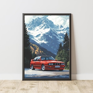Vintage BMW Poster, BMW Print, BMW Wall Art, Sports Car Poster, Sports Car Print, Motorsport Print, Motorsport Wall Art, Bmw e30, Bmw m3