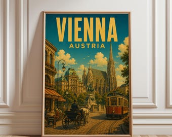Vienna Poster, Austria Cityscape Print, European Travel Poster, Historic Skyline Illustration, Vintage Architecture Decor