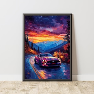 Ford Mustang Poster, Ford Mustang Print, Ford Mustang Wall Art, Vintage Ford Mustang, Vintage Car Poster, Classic Car Wall Art